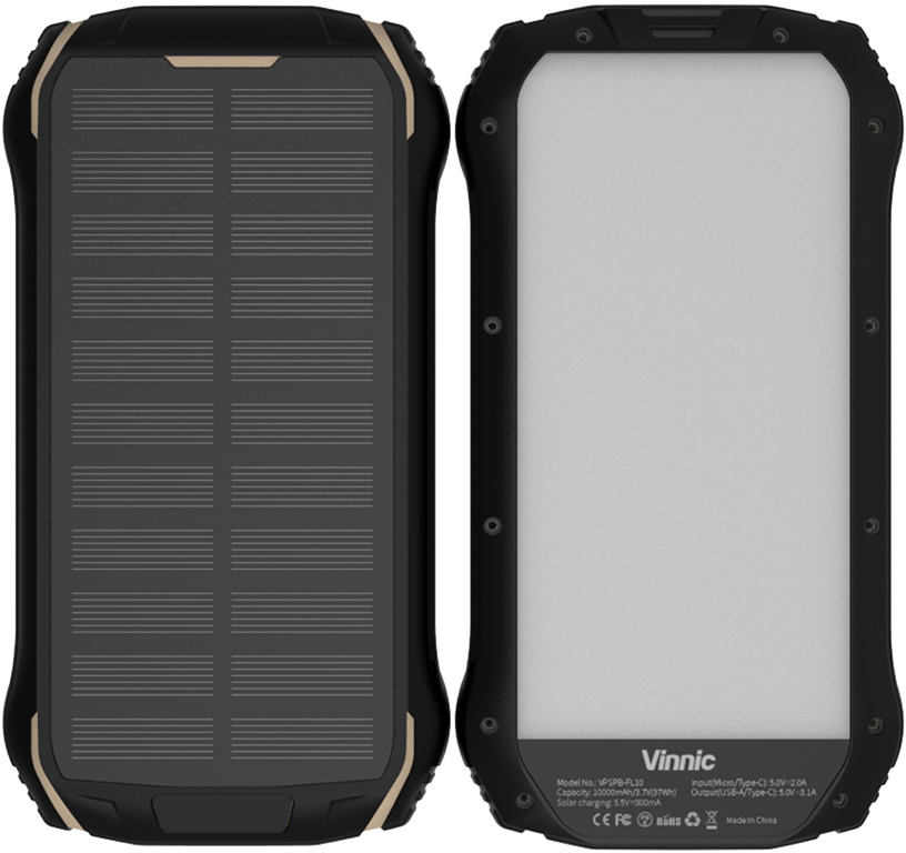 VINNIC Solar Powerbank 10'000 mAh VPSPB-FL10 w/Full LED Panel w/Full LED Panel