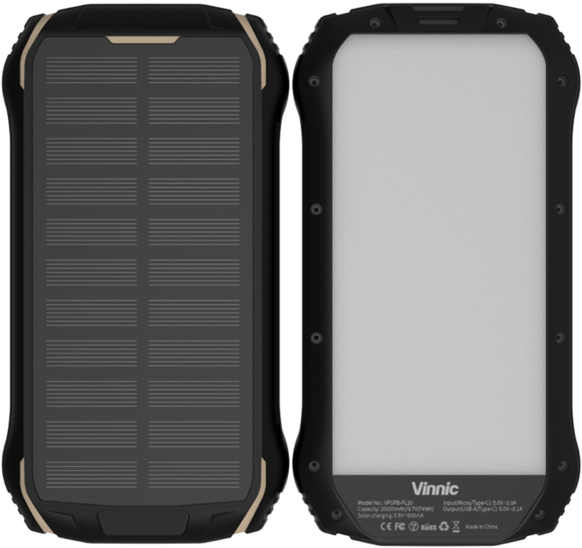 VINNIC Solar Powerbank 20'000 mAh VPSPB-FL20 w/Full LED Panel