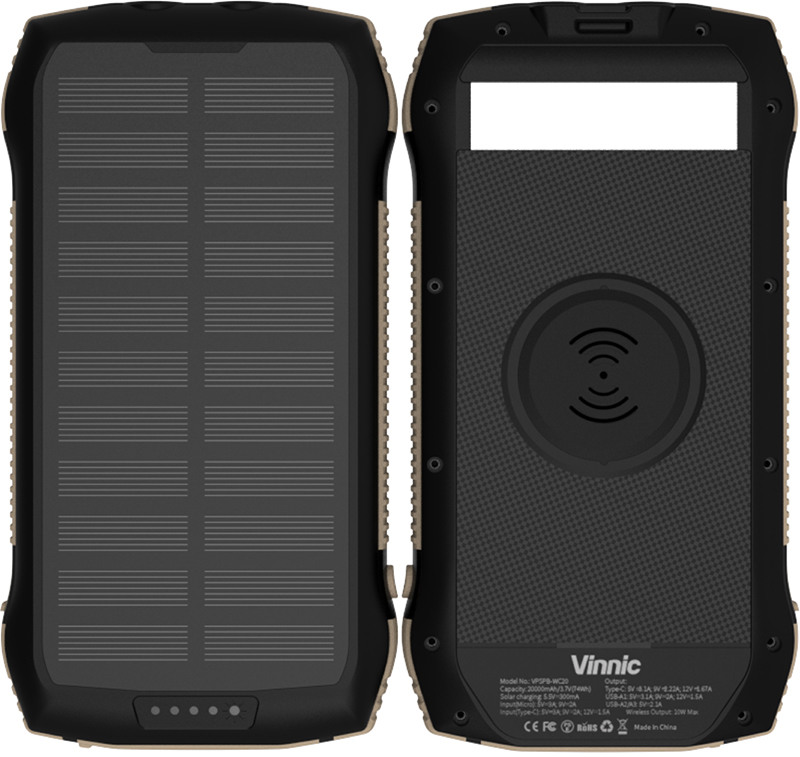 VINNIC Solar Powerbank 20'000 mAh VPSPB-WC20 w/Fast Charge,Wireless Charg.