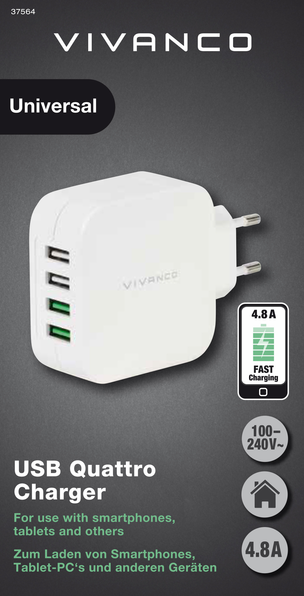 VIVANCO chargeur USB avec Smart-IC 37564 4 ports