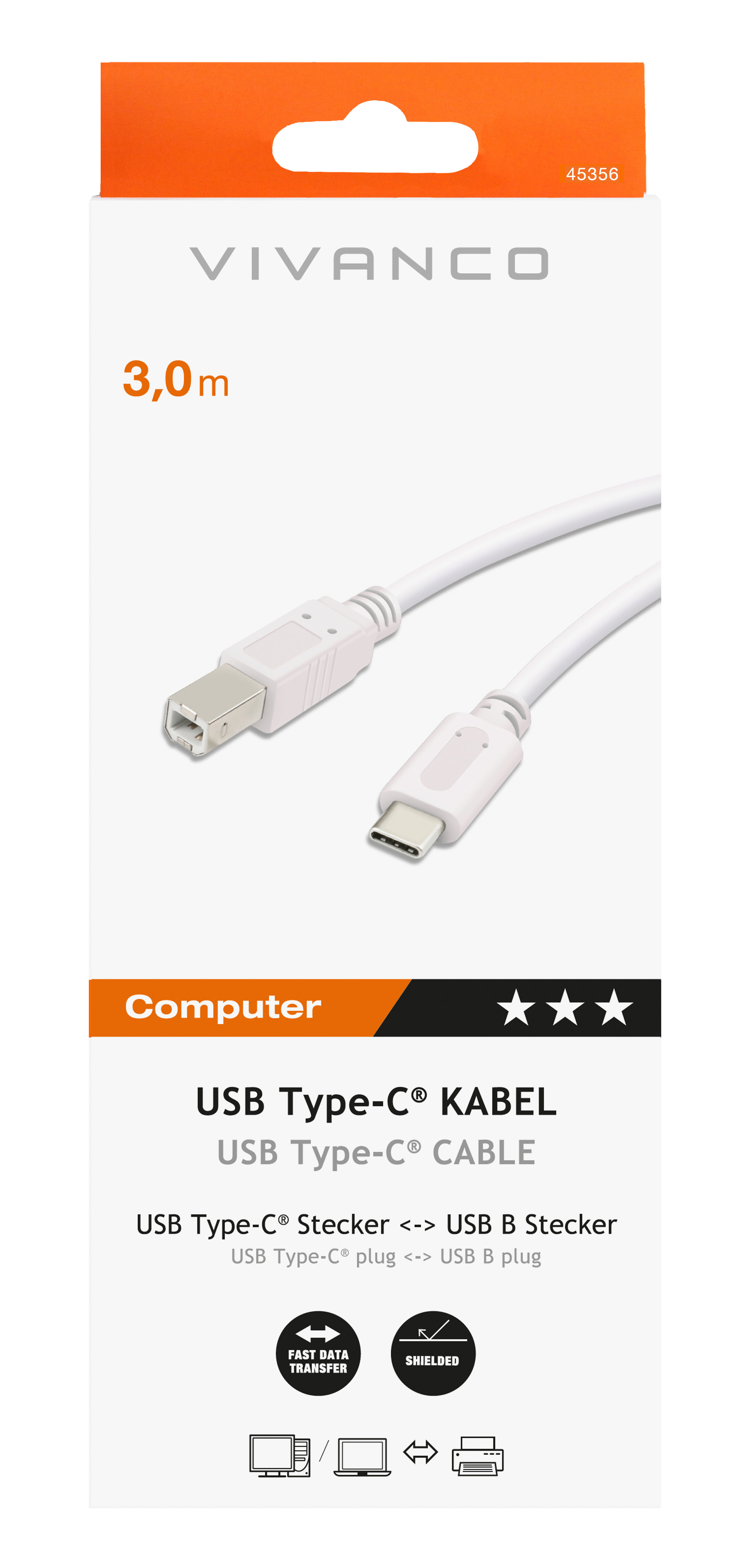 VIVANCO USB C to USB B Kabel 45356 3.0m