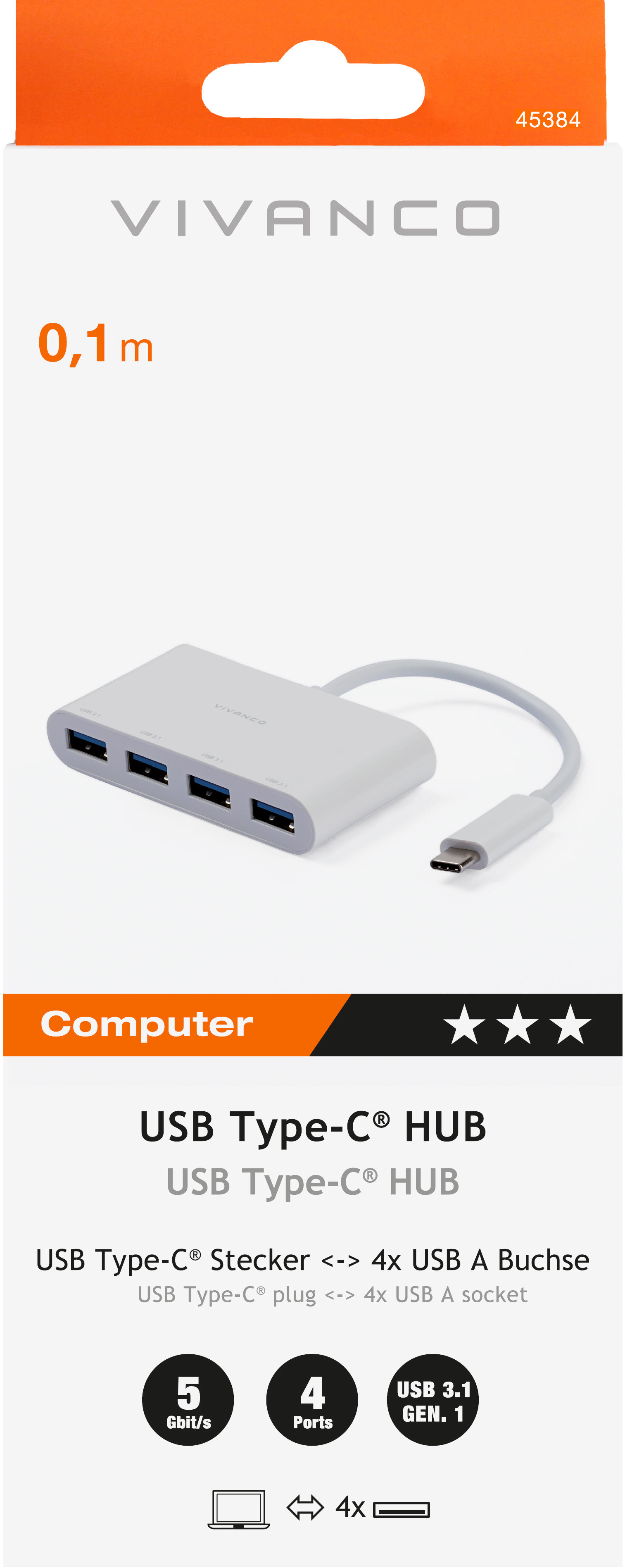 VIVANCO Hub USB-C - USB 3.1 45384
