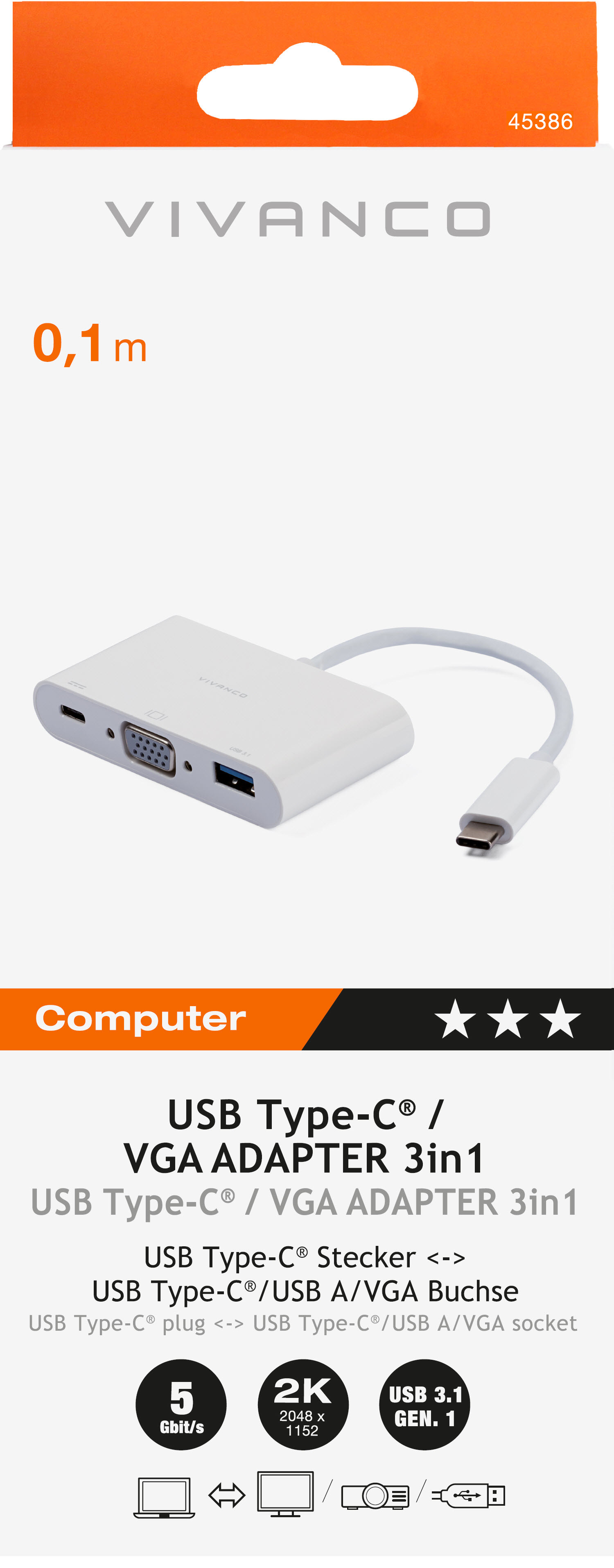 VIVANCO Adapter USB-C - VGA 45386 USB 3.1