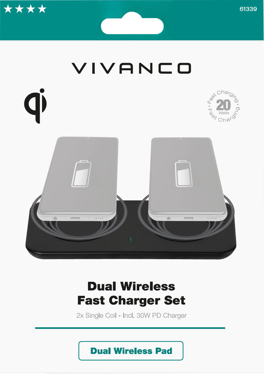 VIVANCO chargeur sans fil/induction 61339 2x 10W