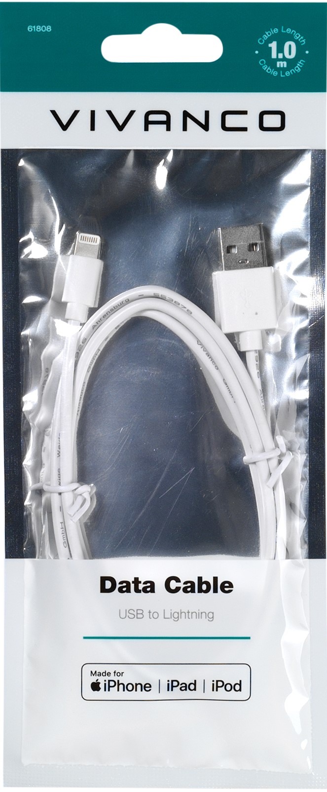 VIVANCO câble Lightning 61808 blanc, 1m