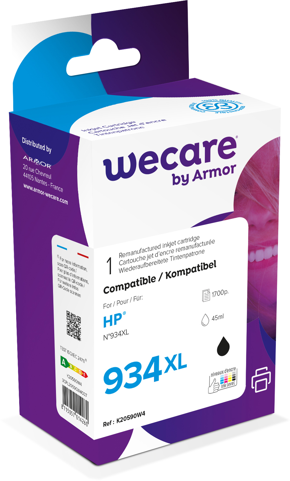 photo WECARE Encre 934XL rebuilt noir C2P23AEWE p. HP OJ Pro 6230 45ml