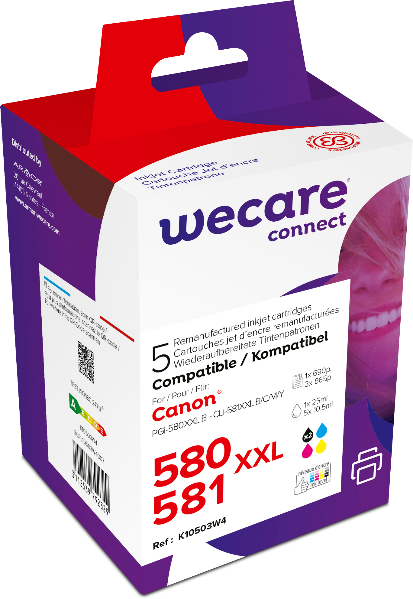 photo WECARE Multipack XXL rebuilt BKCMY CLI-581XXLPACKWE p. Canon Pixma TS6150/TS 25ml