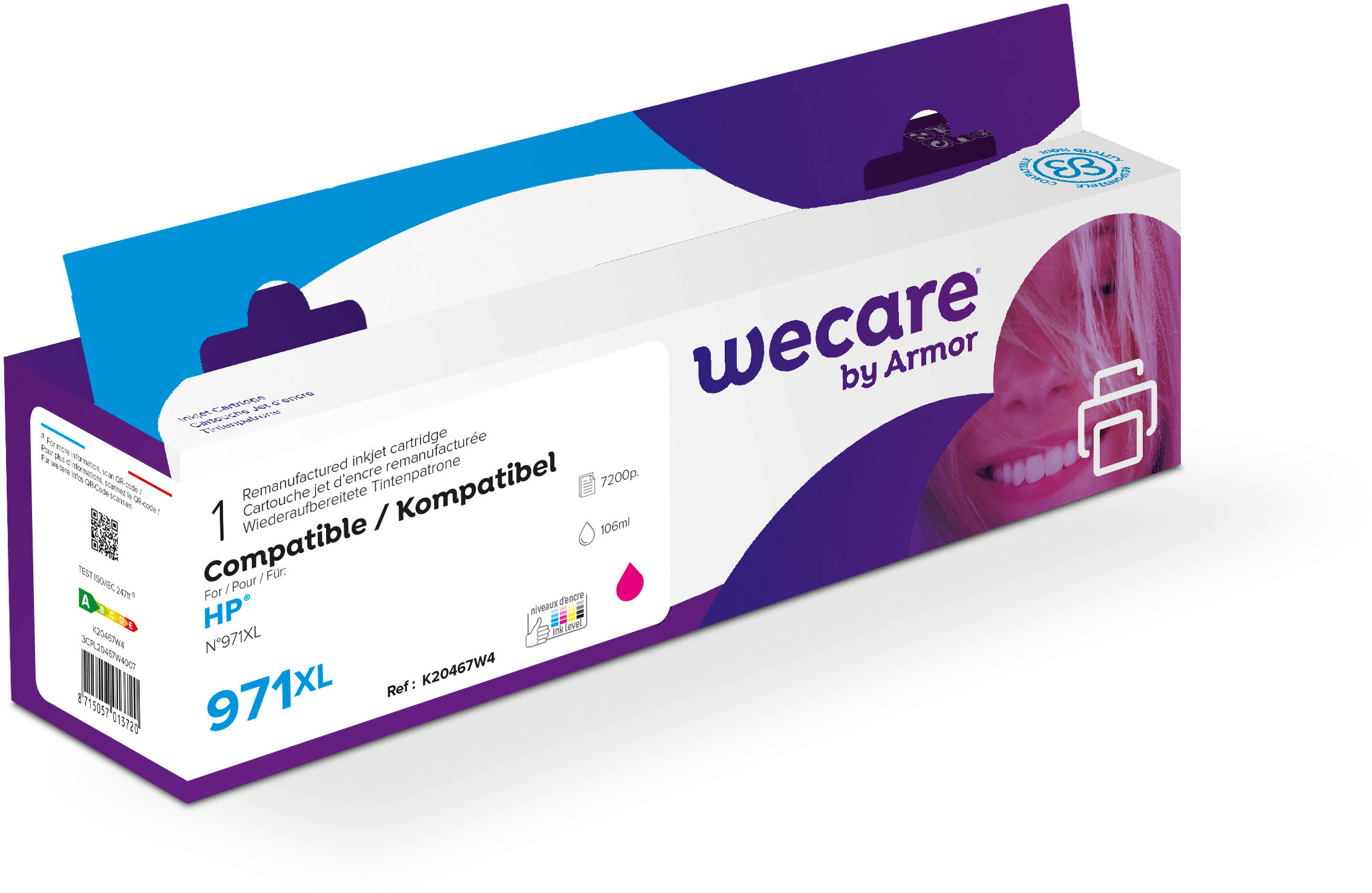 photo WECARE Encre 971XL rebuilt magenta CN627AEWE p. HP OJ Pro X451 106ml
