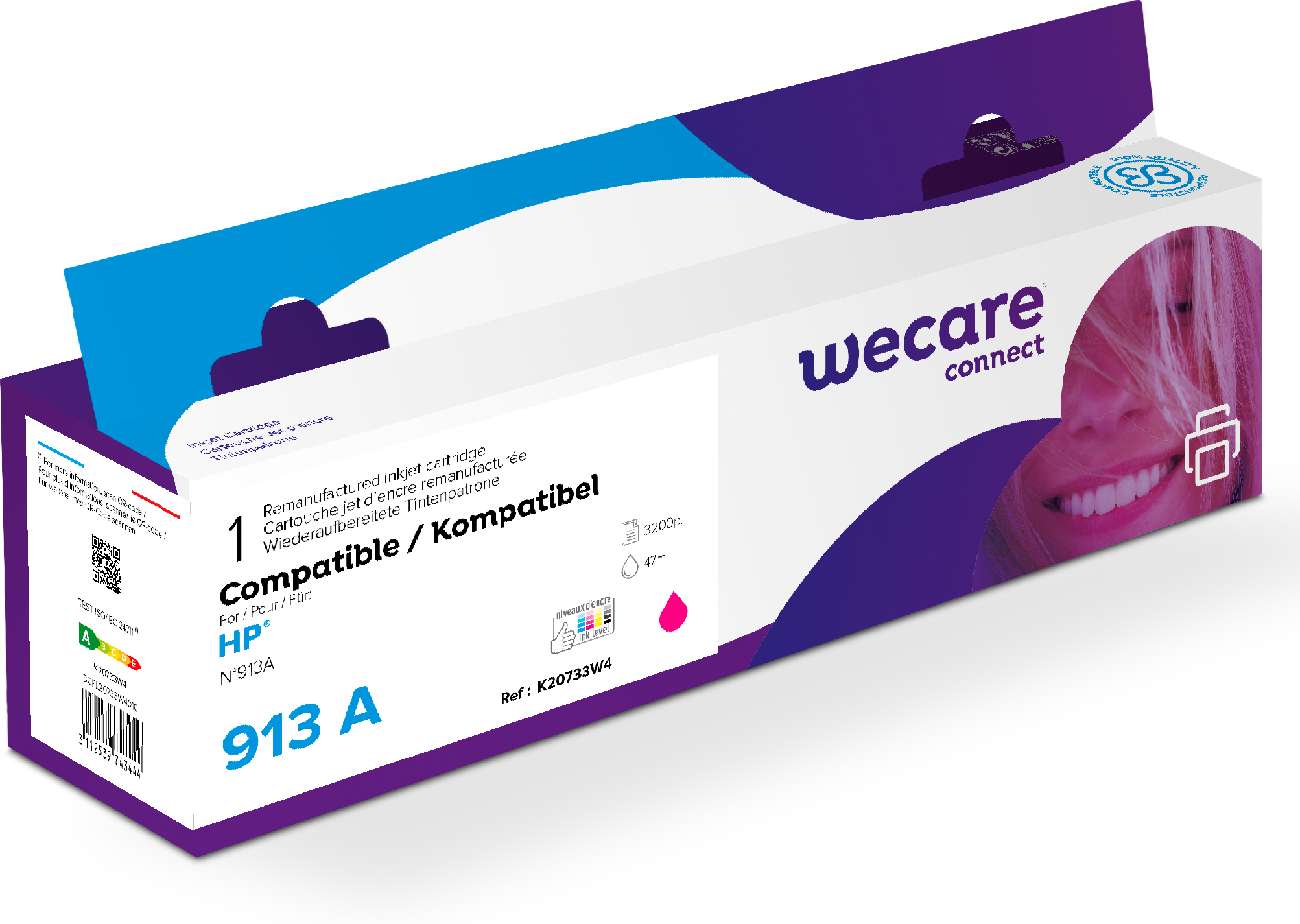 photo WECARE Encre 913A rebuilt magenta F6T78AEWE p. HP PW Pro 452/477 3200 p.