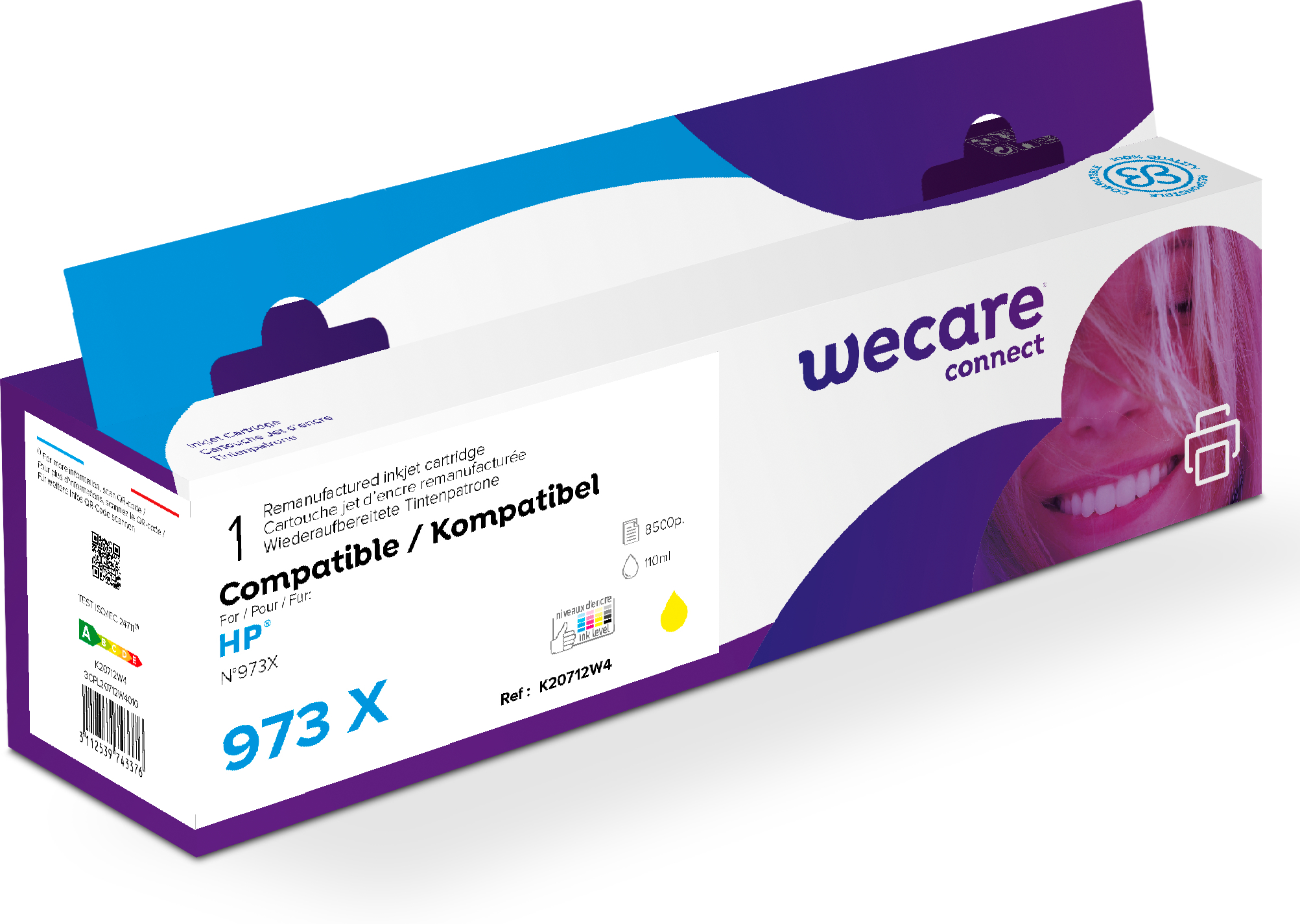 photo WECARE Encre 973X rebuilt yellow F6T83AEWE p. HP PW Pro 452/477 8500 p.