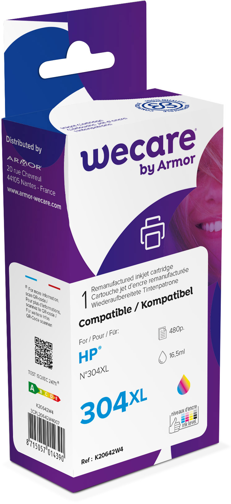 photo WECARE Encre 304XL rebuilt color N9K07AEWE p. HP DeskJet 3720/30 16.5ml