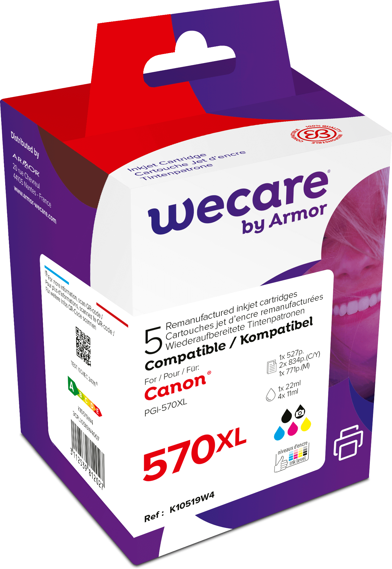 photo WECARE Multipack rebuilt XL BKCMY PGCL570/1 p. Canon PIXMA MG5750 22/11ml