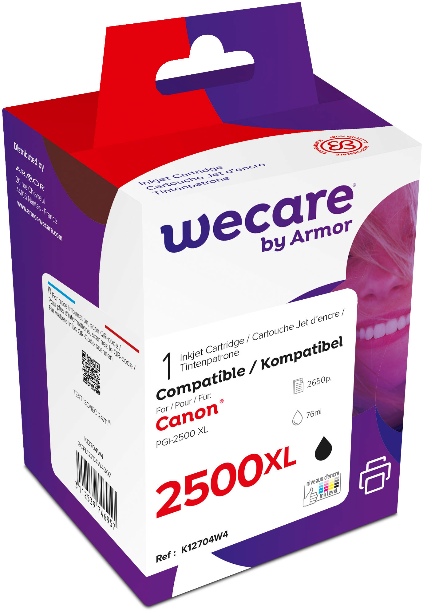 photo WECARE Encre XL rebuilt noir PGI-2500XLBKWE p.Canon MAXIFY MB5050 76ml