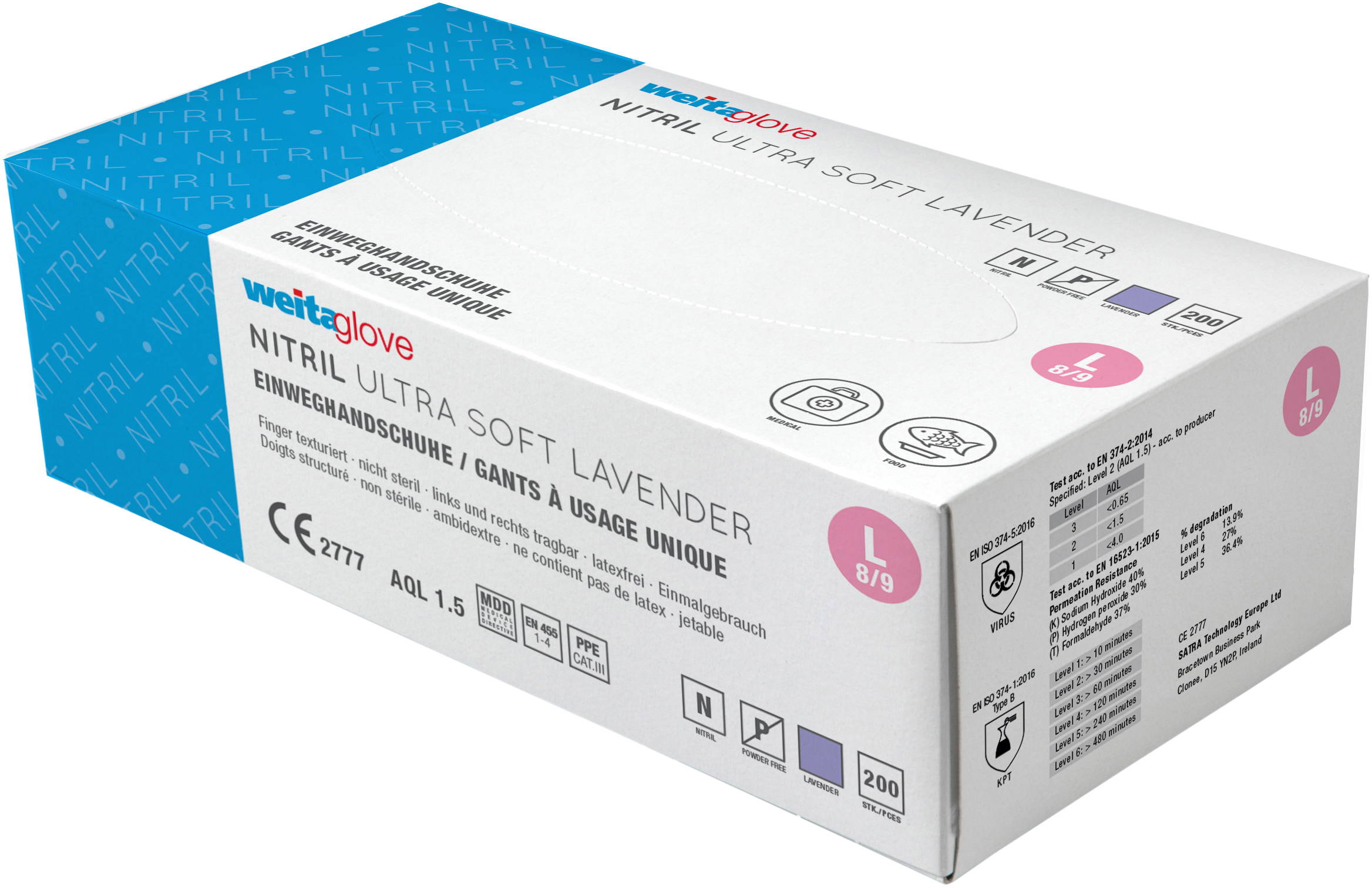 photo WEITA Gants jetables Nitri XL 836151 Lavendel, ultra soft 200 pcs.