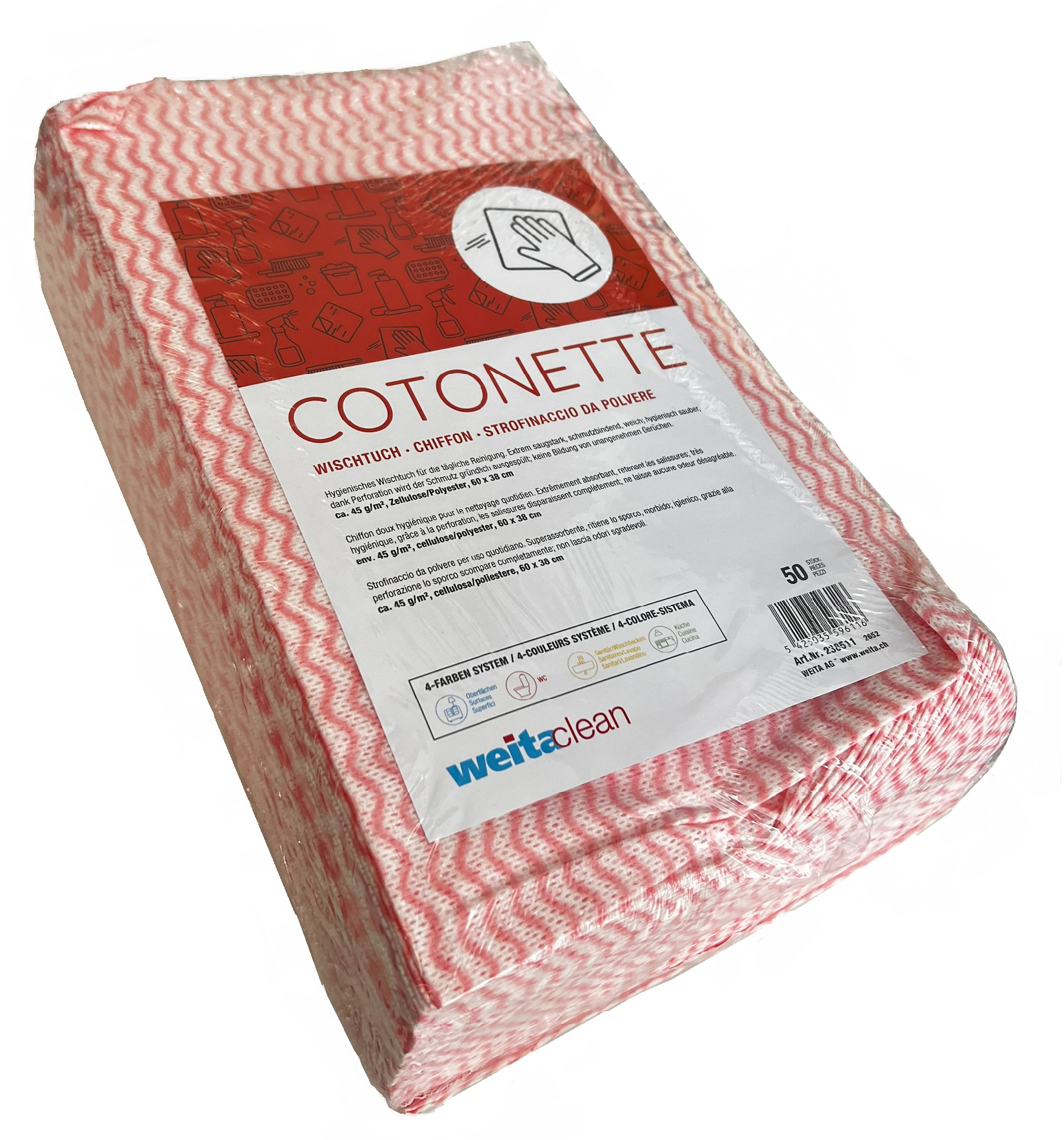 photo WEITACLEAN Lingettes Cotonette 38x60cm 238511 rouge 50 pièces