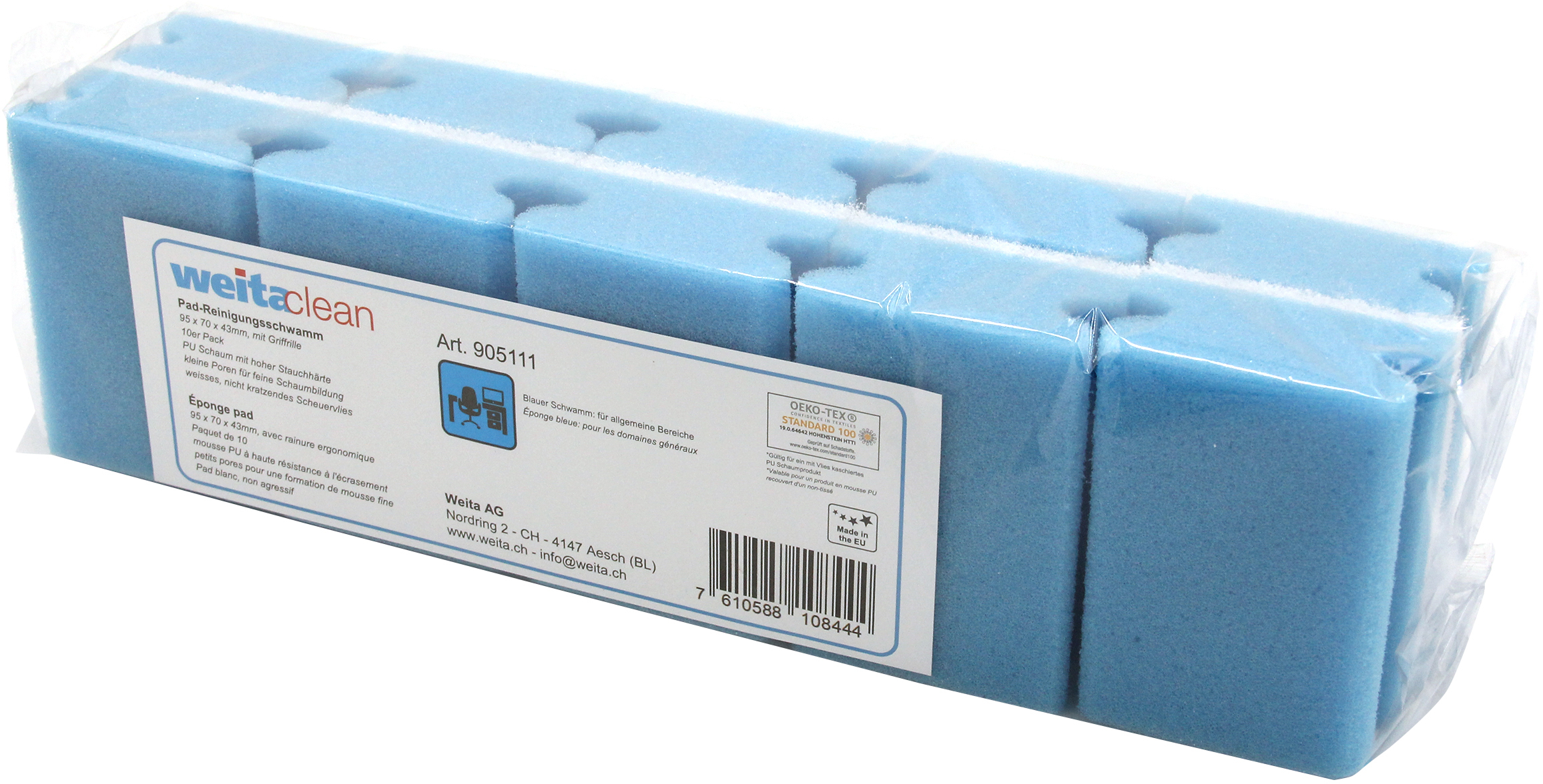 photo WEITACLEAN Éponge pad 95x70x43mm 5028020 bleu, sans rayures 10 pièces