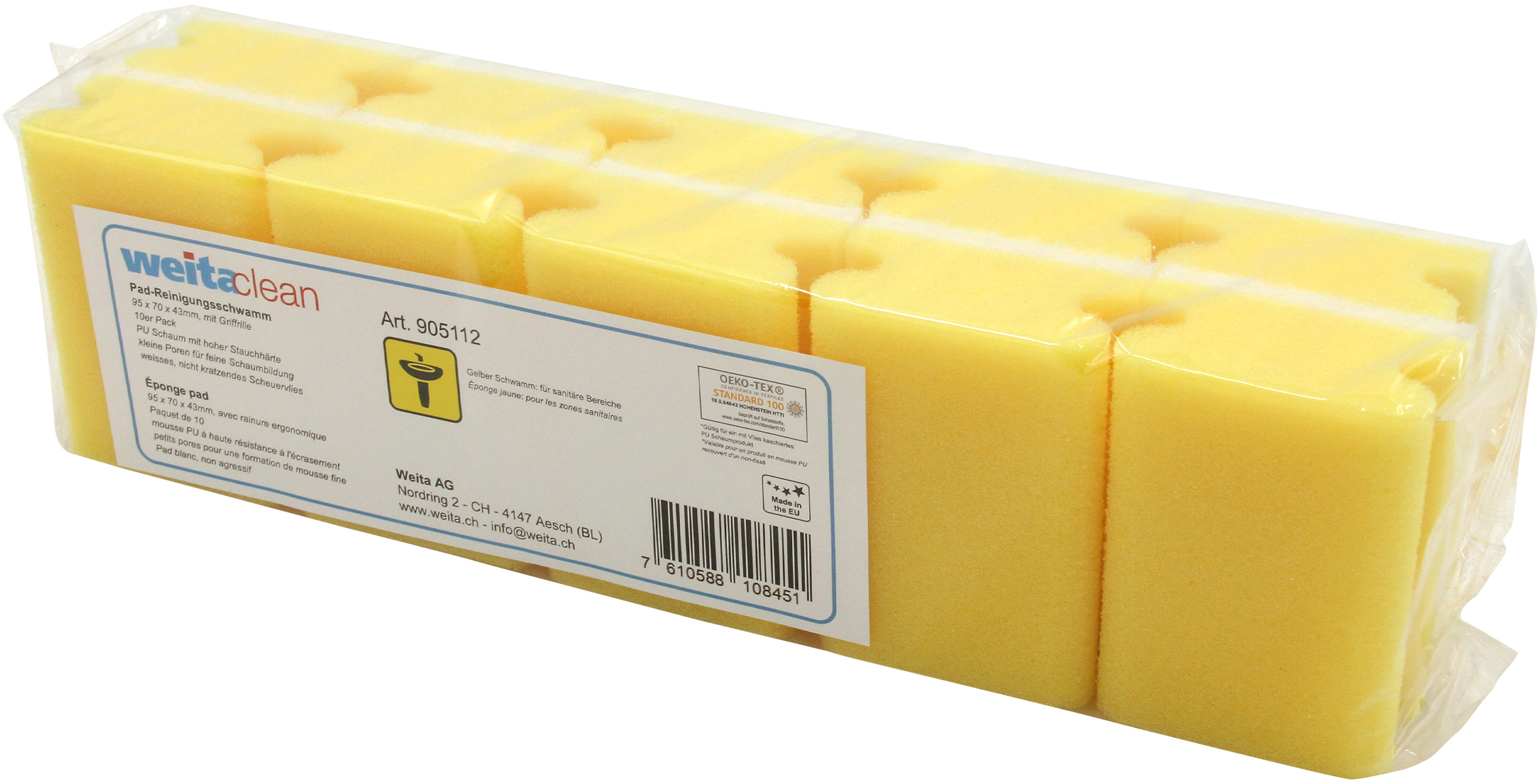photo WEITACLEAN Éponge pad 95x70x43mm 5028021 jaune, sans rayures 10 pièces