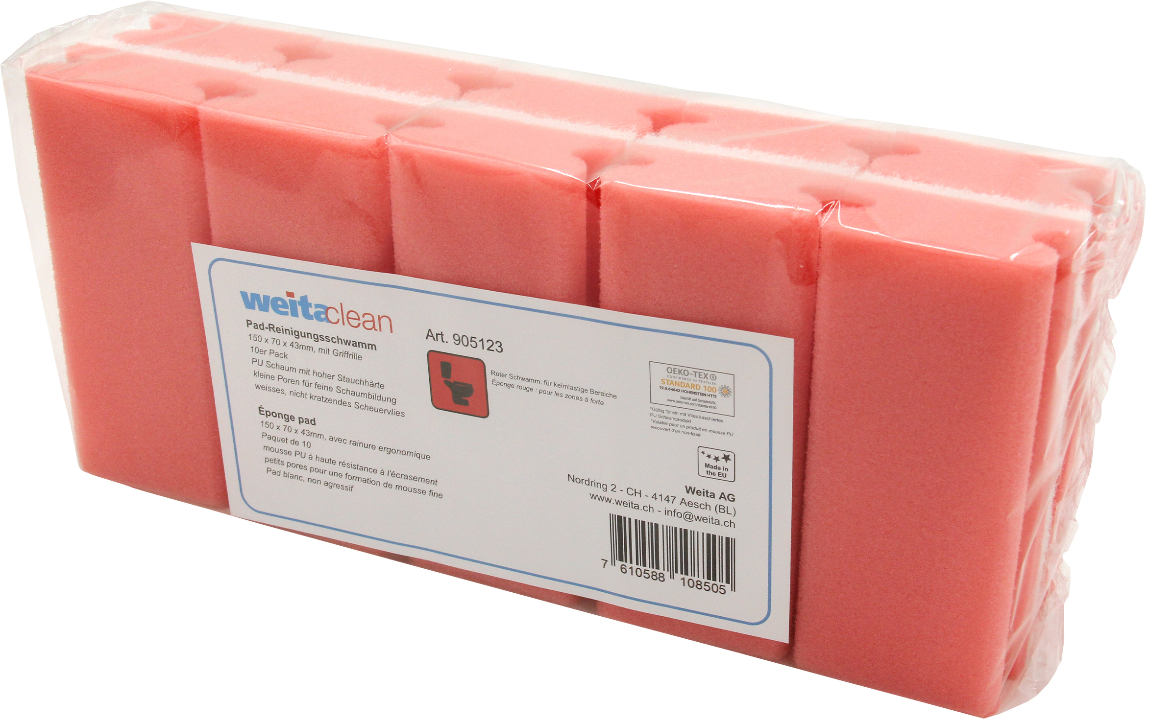 photo WEITACLEAN Éponge pad 150x70x43mm 5028025 rouge, sans rayures 10 pièces
