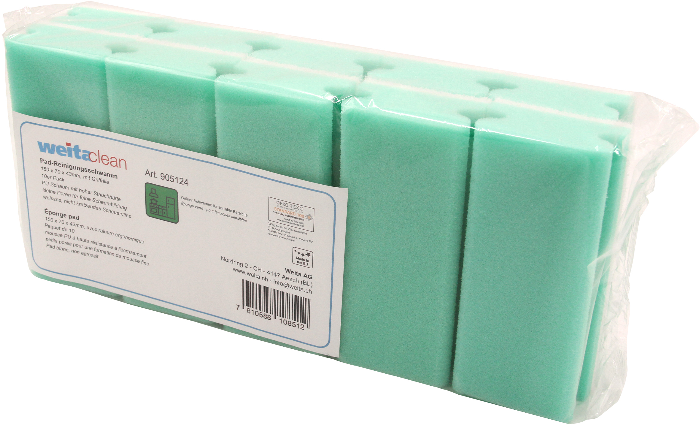 photo WEITACLEAN Éponge pad 150x70x43mm 5028026 vert, sans ryures 10 pièces