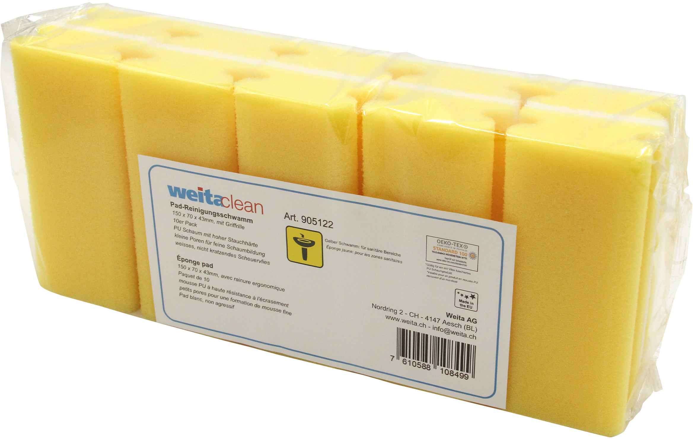 photo WEITACLEAN Éponge pad 150x70x43mm 5028027 jaune, sans rayures 10 pièces