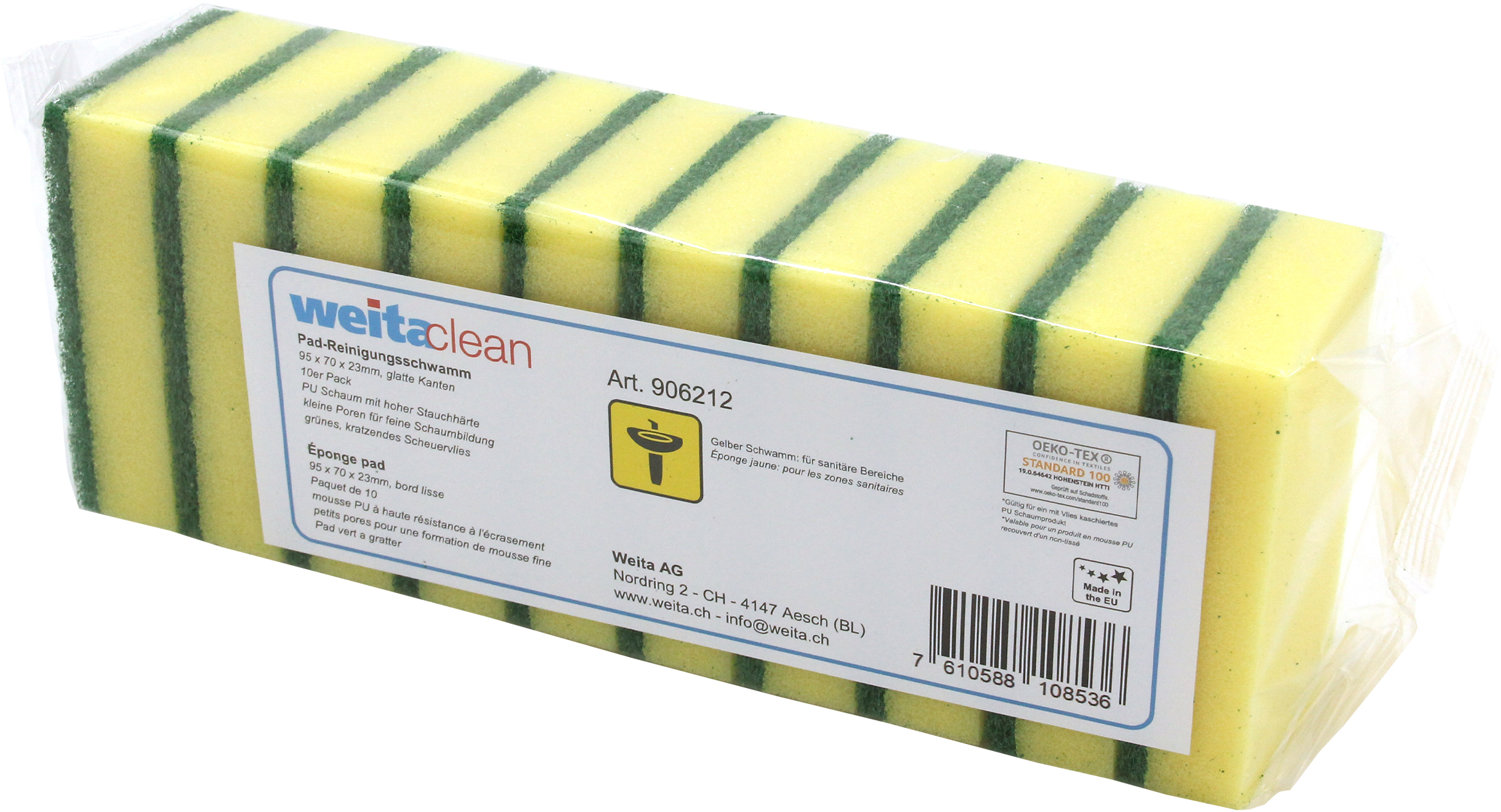 photo WEITACLEAN Éponge pad 95x70x23mm 5028030 jaune, grattant 10 pièces