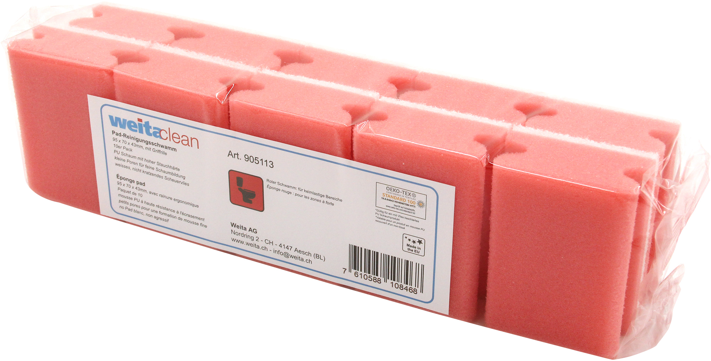 photo WEITACLEAN Éponge pad 95x70x43mm 5028031 rouge, sans rayures 10 pièces
