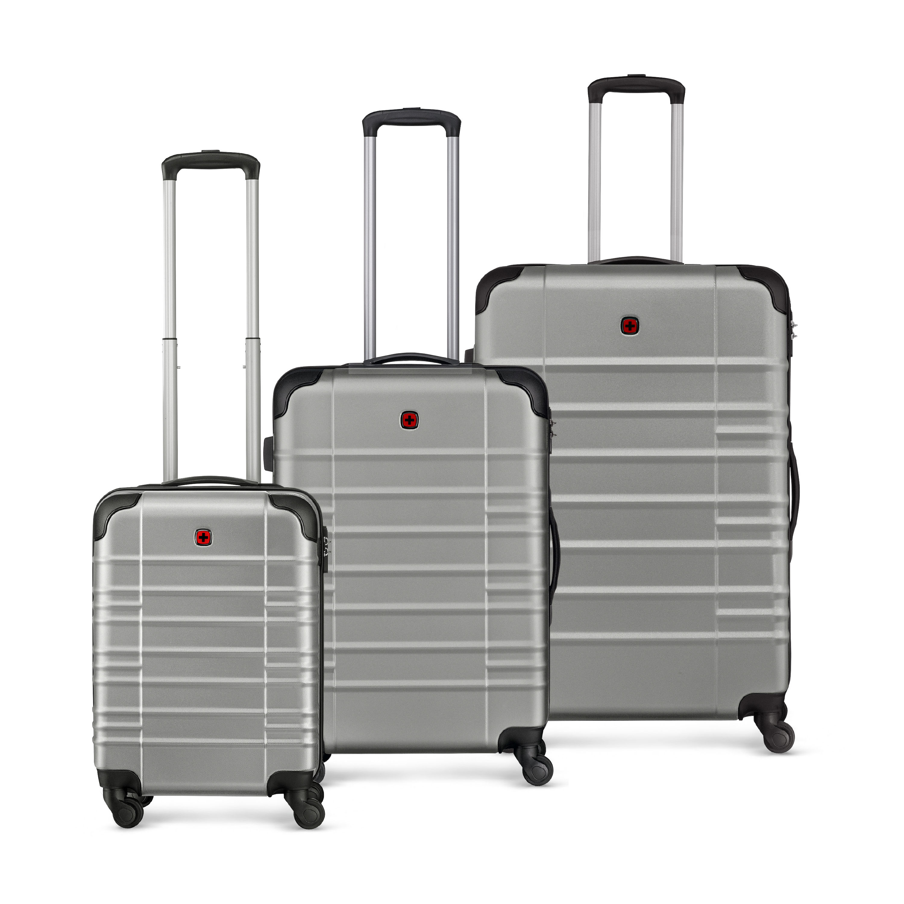 photo WENGER Amplar Hardside Luggage Silver 653306 3er Set S M L Banderole