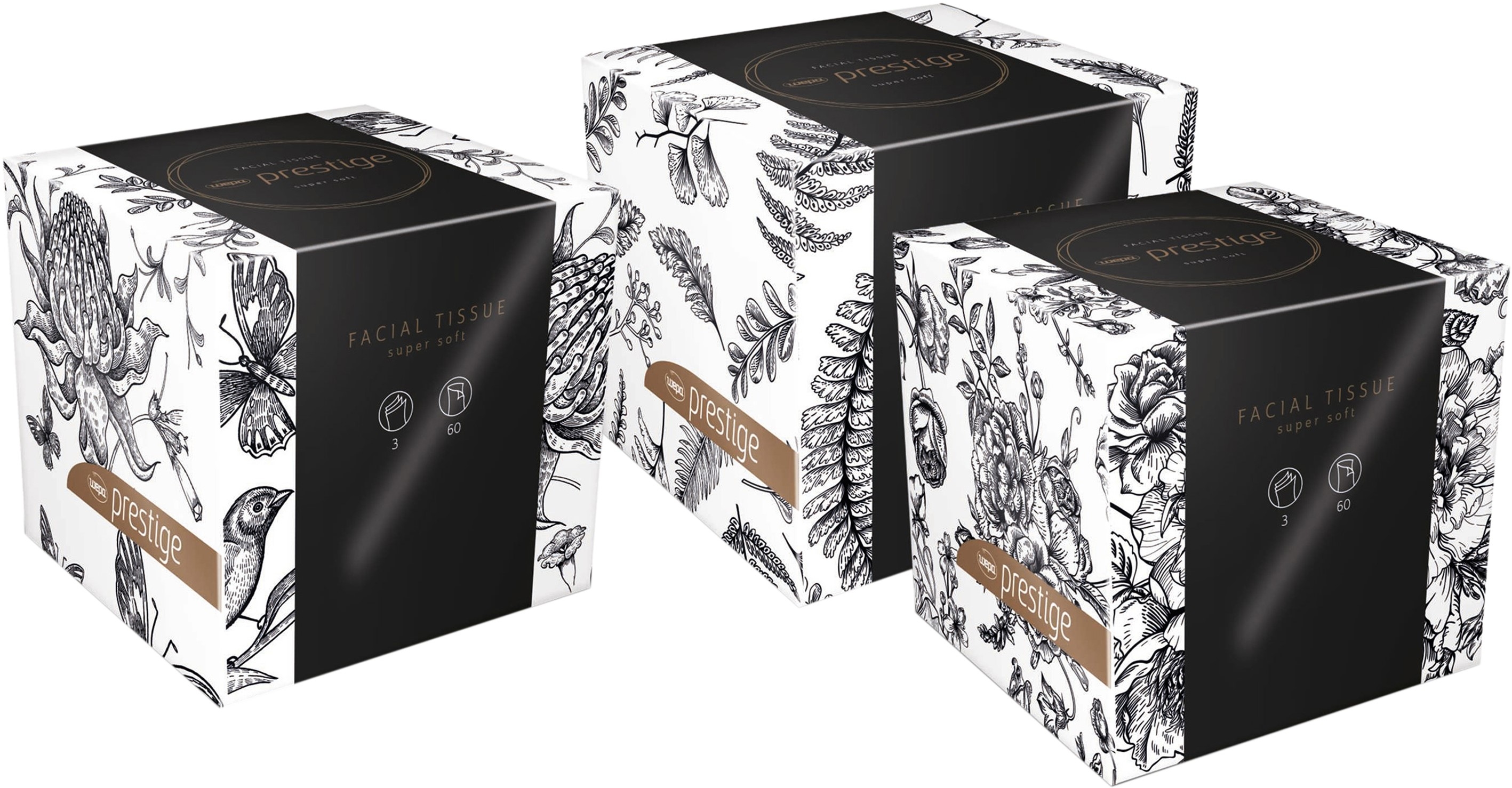 WEPA Mouchoirs en papier Cube 210600 Satino Prestige, 60 mouchoirs Satino Prestige, 60 mouchoirs