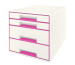 LEITZ Schubladenbox WOW Cube A4 52132023 weiss/pink, 4 Schubladen