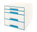 LEITZ Schubladenbox WOW Cube A4 52132036 weiss/blau, 4 Schubladen
