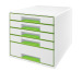 LEITZ Schubladenbox WOW Cube A4 52142054 weiss/grün, 5 Schubladen